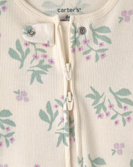 Baby Girl Floral Cotton 2-Way Zip Sleep & Play Pajamas - Ivory