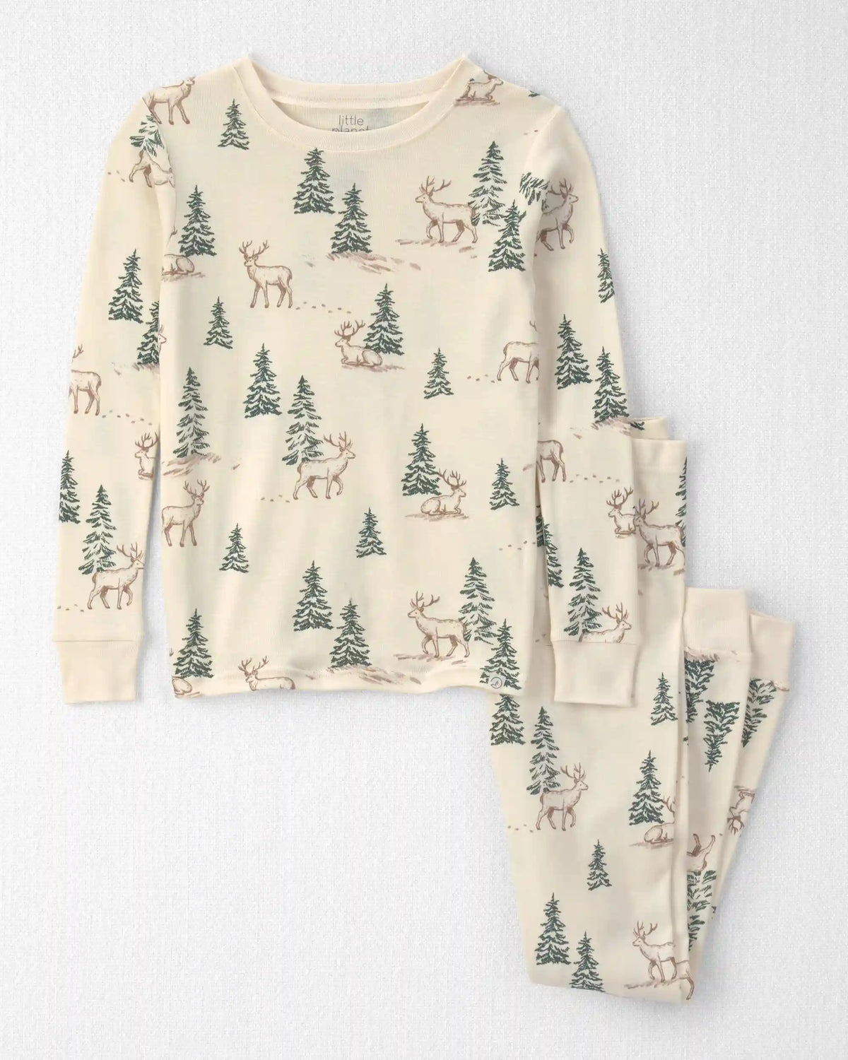 Kids 2-Piece Organic Cotton Pajamas in Reindeer Forest