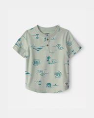 Toddler Boy Beach Henley Top - Green