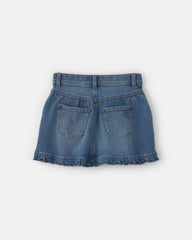 Girls Floral Denim Skirt - Light Wash
