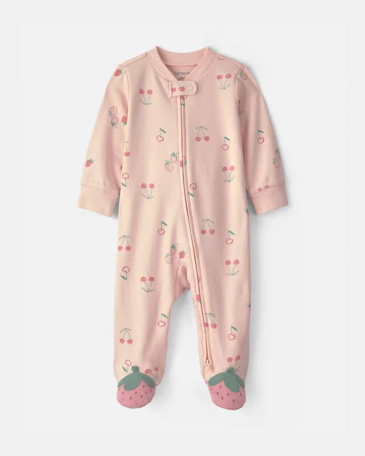 Baby Girl Strawberry 100% Cotton 2-Way Zip Sleep & Play Pajamas - Pink