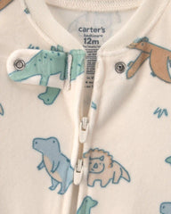 Baby Boy 1-Piece Dino 2-Way Zip DreamPlush Snug Fit Pajama - Cream