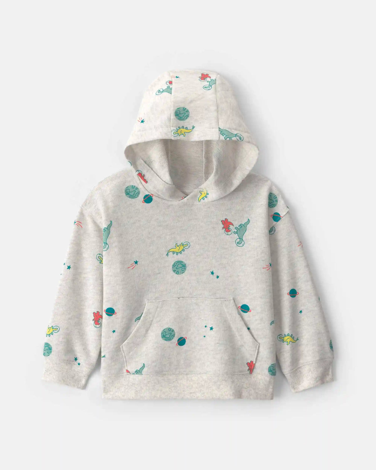 Toddler Boy Space Dino French Terry Hoodie - Grey