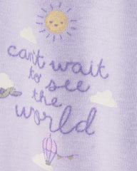 Baby Girl 3-Piece Hot Air Balloon Print Little Cardigan Set - White/Purple
