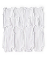 Baby 10-Pack Sleeveless Cotton Bodysuits - White