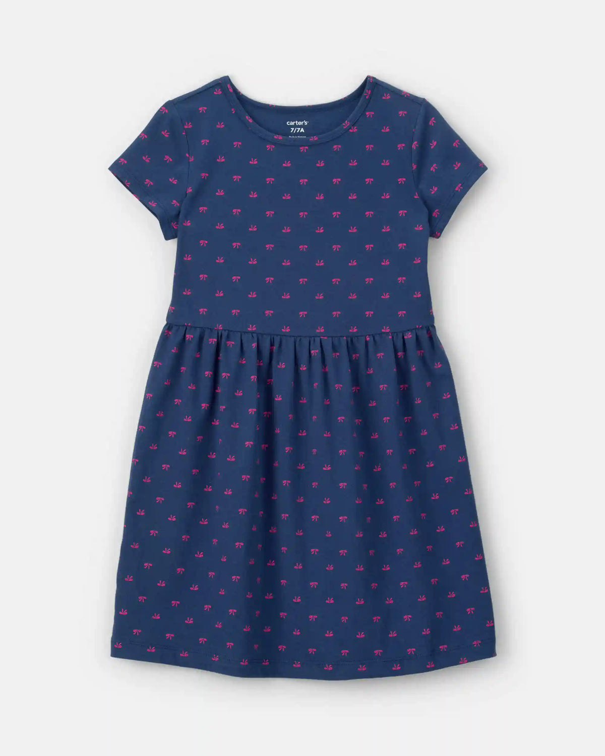 Girls Bow Short-Sleeve Dress - Navy Blue