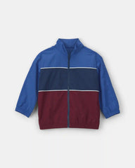 Boys Color Block Zip-Up Jacket - Blue/Burgundy