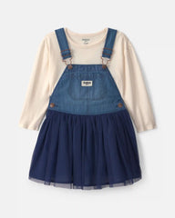 Toddler Girl 2-Piece Chambray Skirtall Set - Blue/Ivory