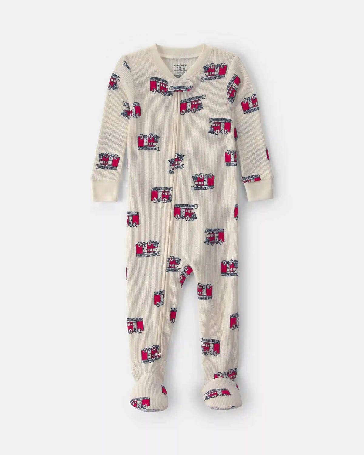 Toddler Boy 1-Piece Firetrucks Thermal Snug Fit Footed Pajama - Cream
