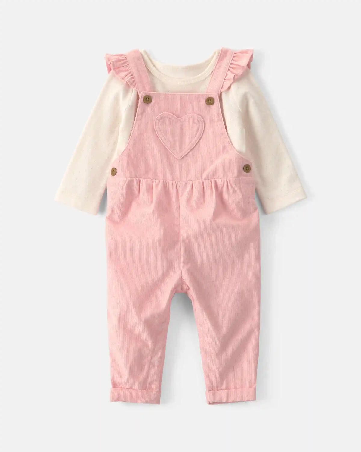 Baby Girl 2-Piece Heart Corduroy Overall Set - Pink