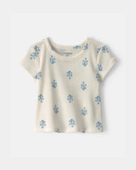 Baby Girl Floral Ribbed Tee - Ivory