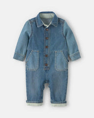 Baby OshKosh Logo Long-Sleeve Denim Jumpsuit - Medium Wash