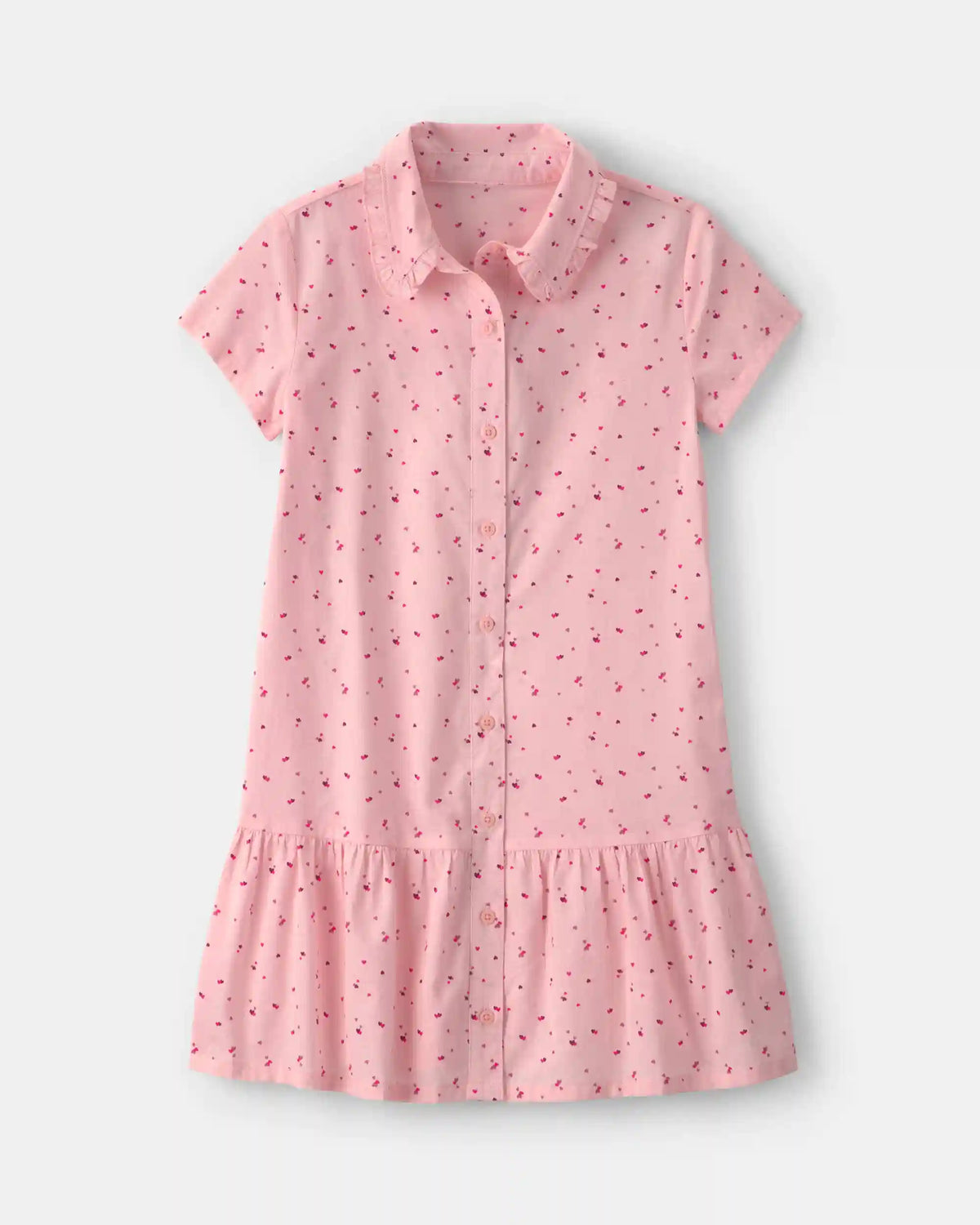 Girls Heart Collared Dress - Pink