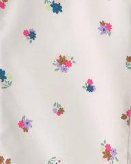 Girls Floral Hooded Midweight Winter Jacket - Cream