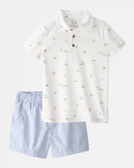 Toddler Boy 2-Piece Polo Shirt & Short Set - White/Blue