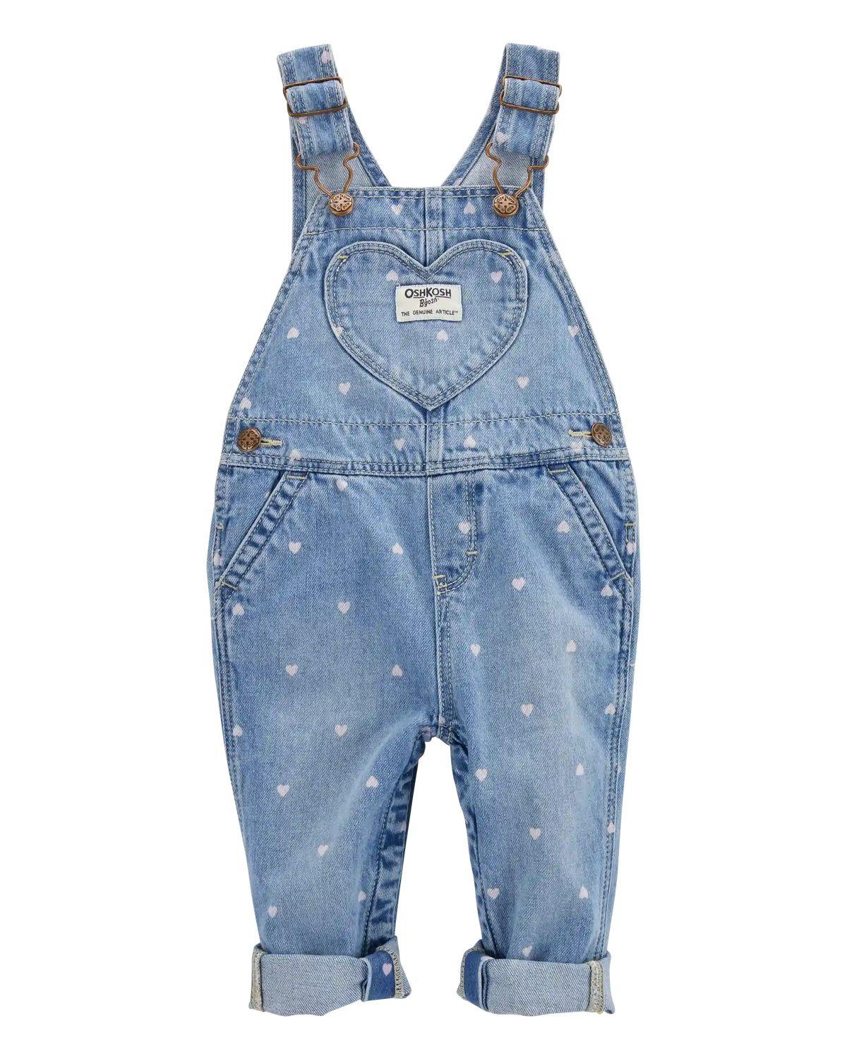Baby Heart-Print Knit Denim Overalls - Blue