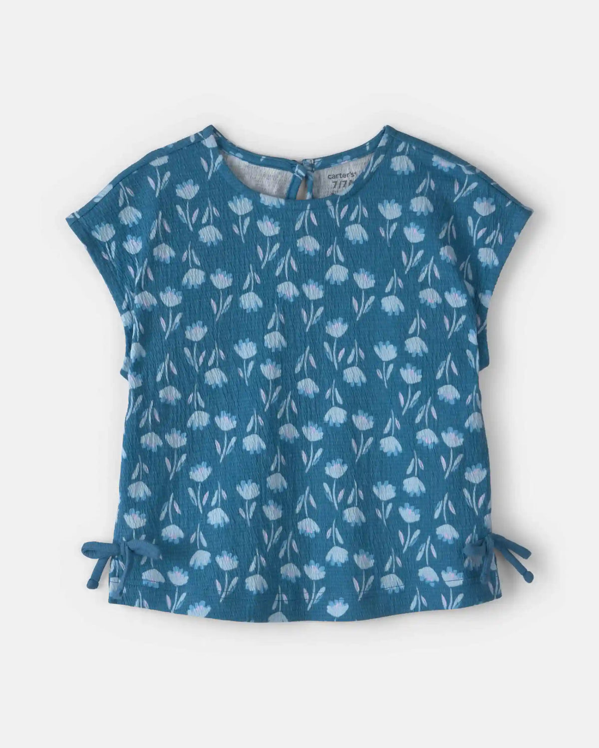 Girls Floral Short-Sleeve Top - Navy Blue