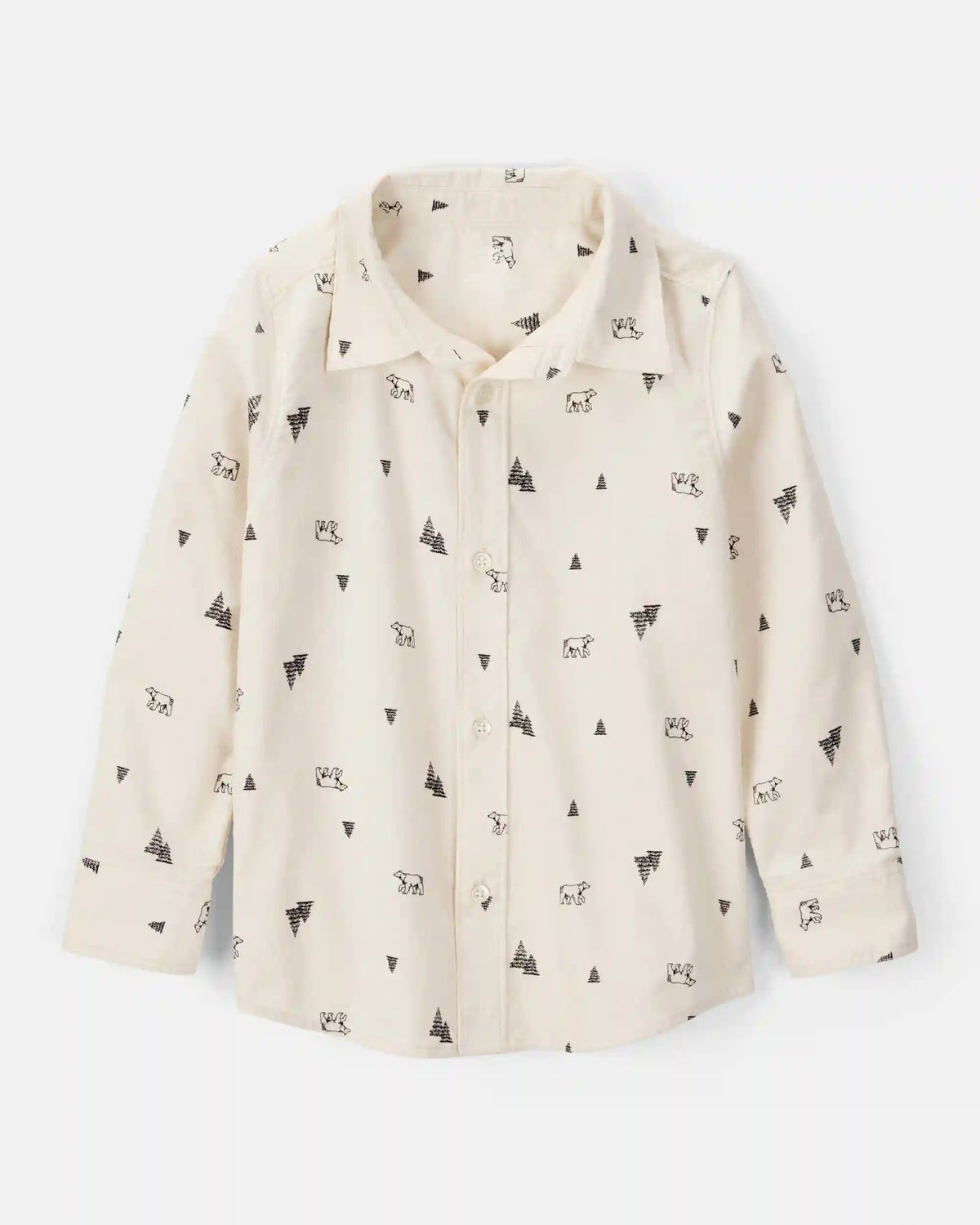 Boys Christmas Print Corduroy Long-Sleeve Button-Down Shirt - Ivory