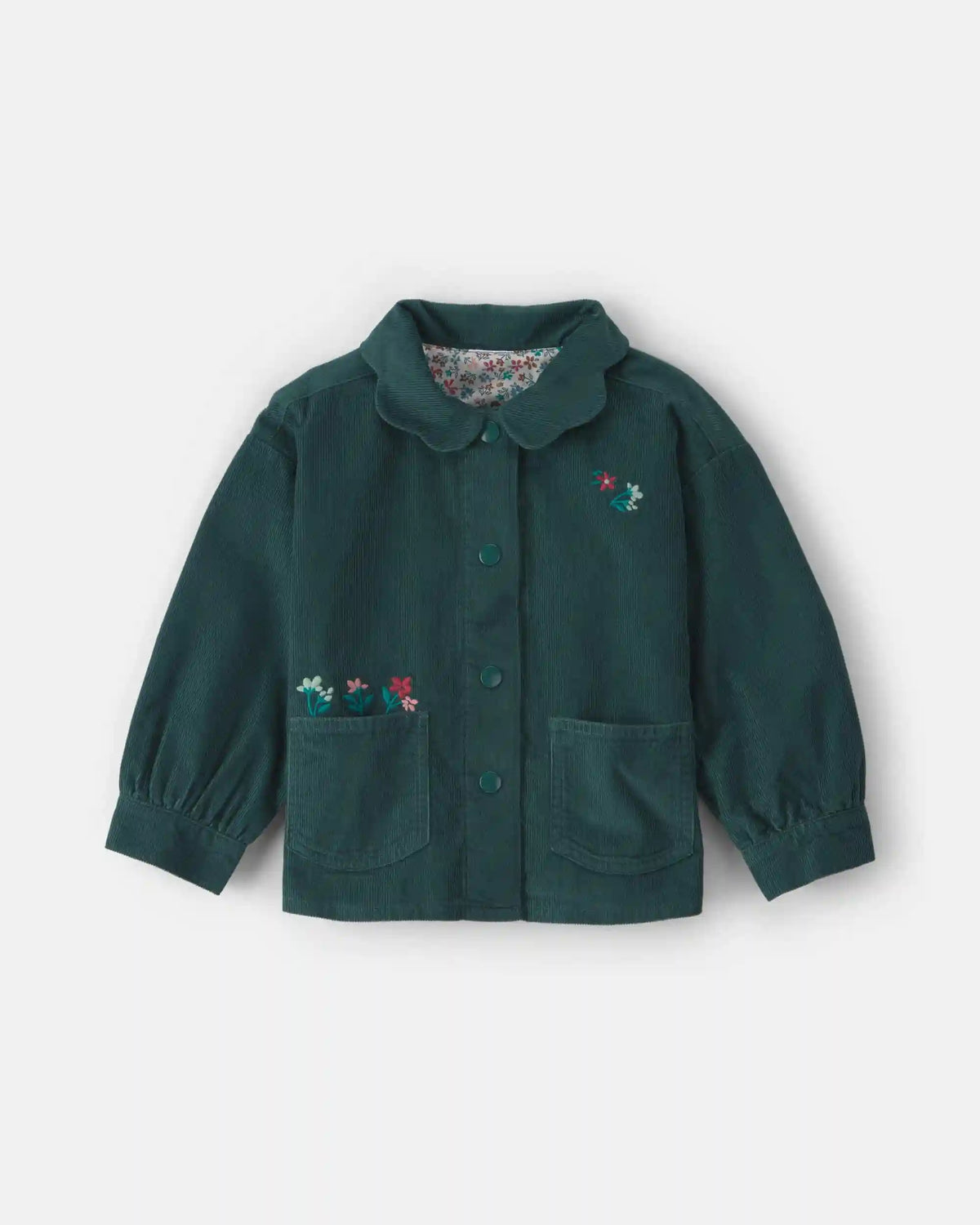 Toddler Girl Flower Embroidered Corduroy Jacket - Green