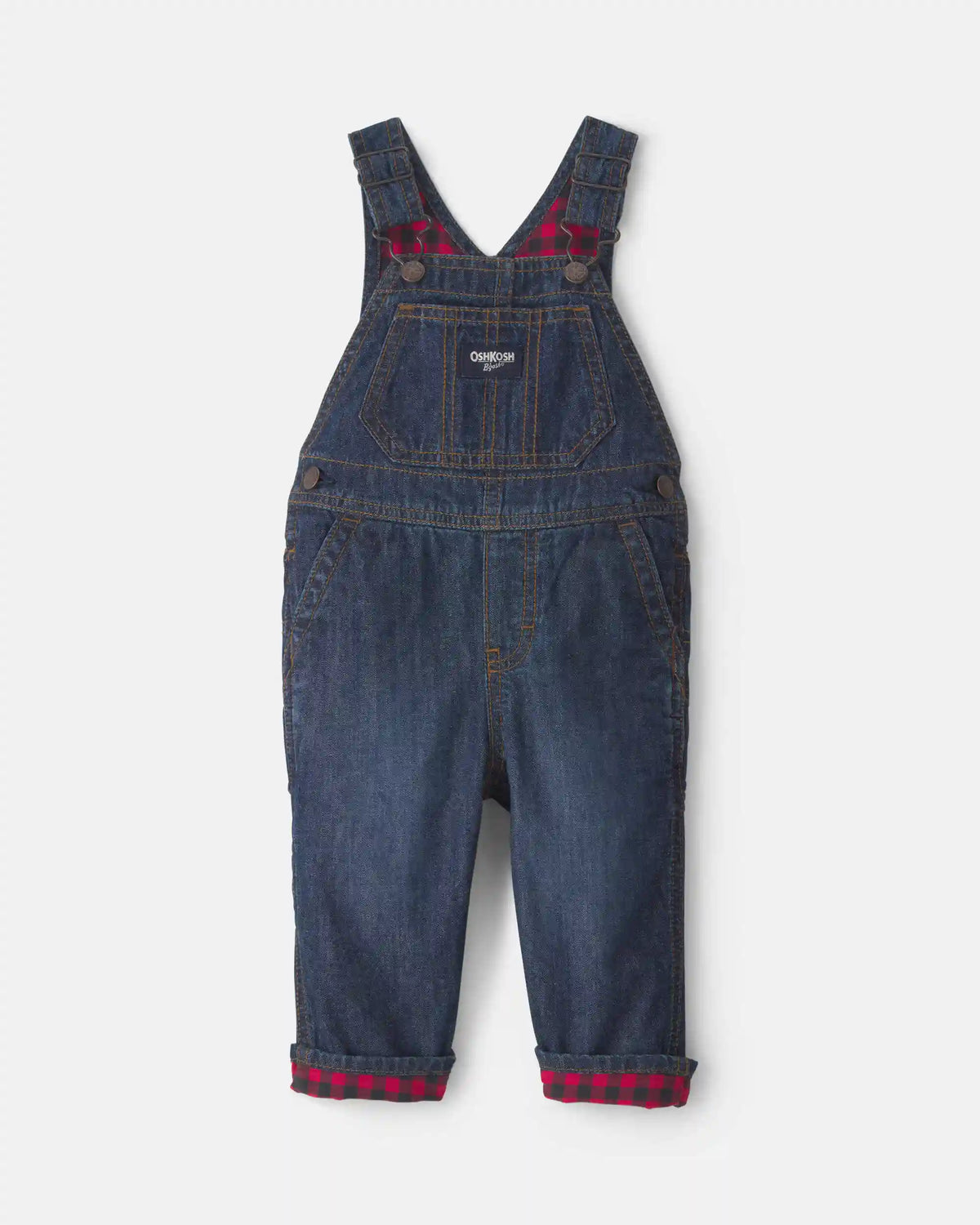 Baby Boy Buffalo Check Denim Overalls - Dark Wash