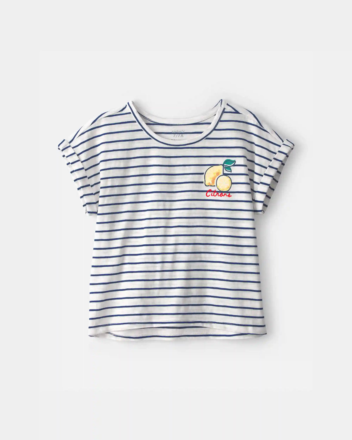 Girls Lemon Striped Top - Blue/Ivory