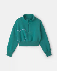 Girls Heart Fleece Pullover Sweatshirt - Green