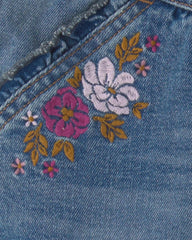 Girls Floral Denim Skirt - Light Wash