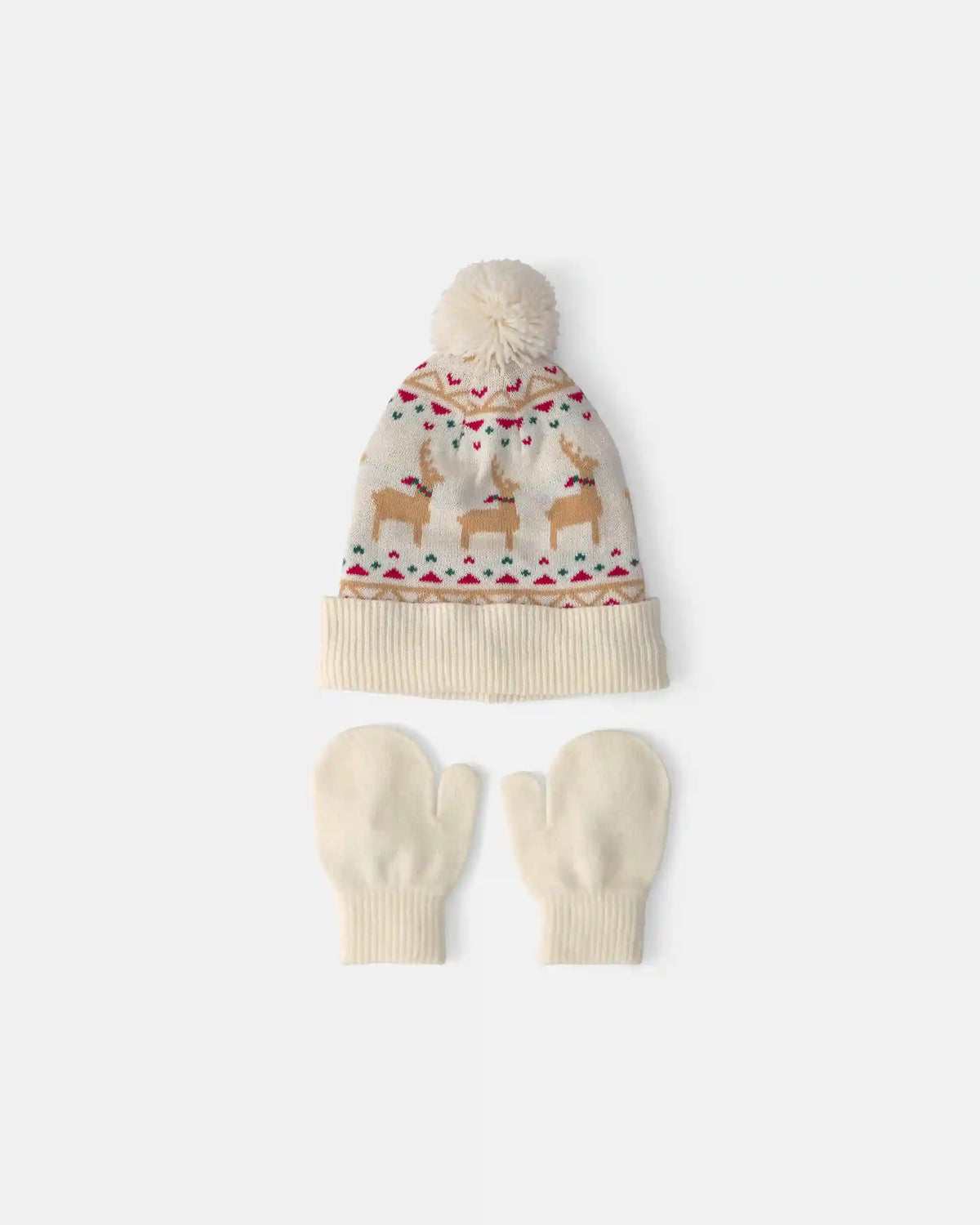 Toddler 2-Piece Fair Isle Christmas Beanie & Glove Set - Cream