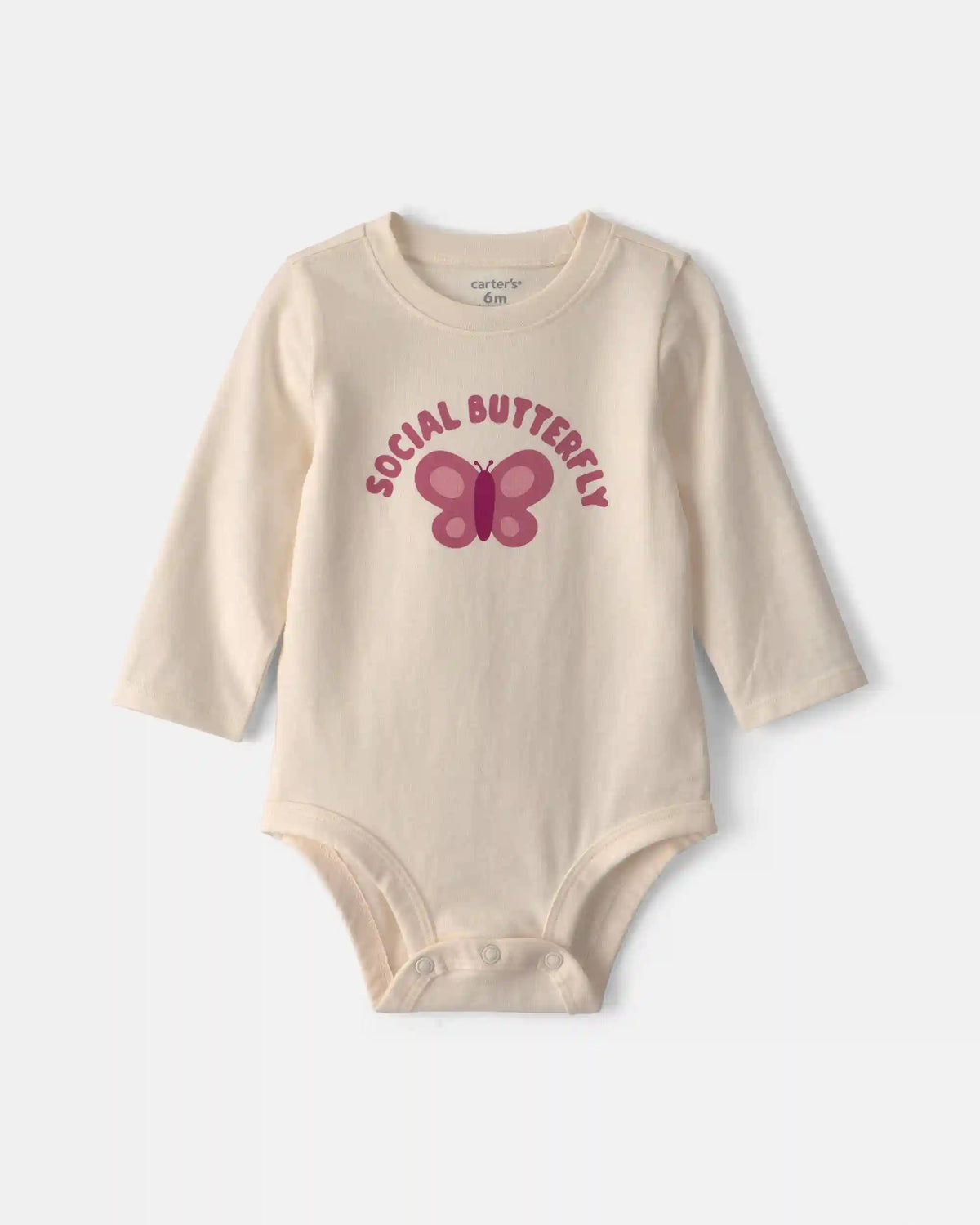 Baby Girl 'Social Butterfly' Long-Sleeve Graphic Bodysuit - Cream
