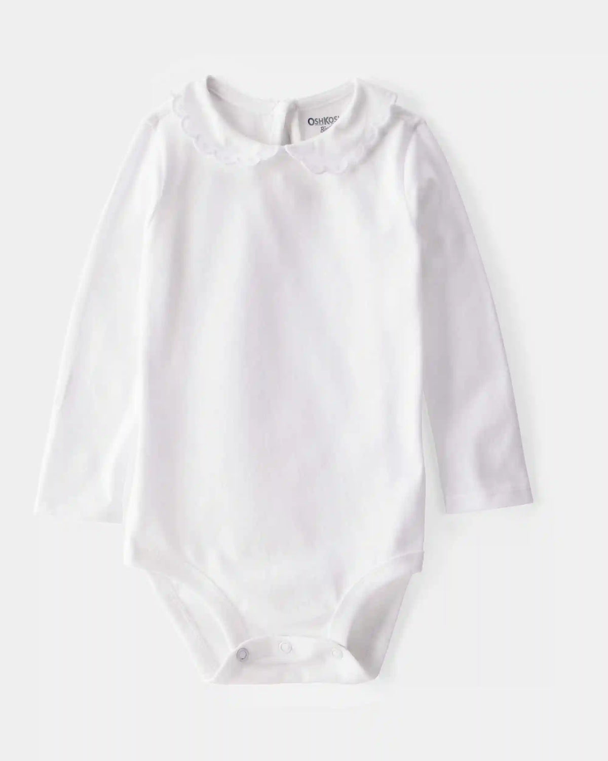 Baby Scalloped Collar Long-Sleeve Bodysuit - White