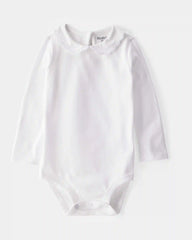 Baby Scalloped Collar Long-Sleeve Bodysuit - White