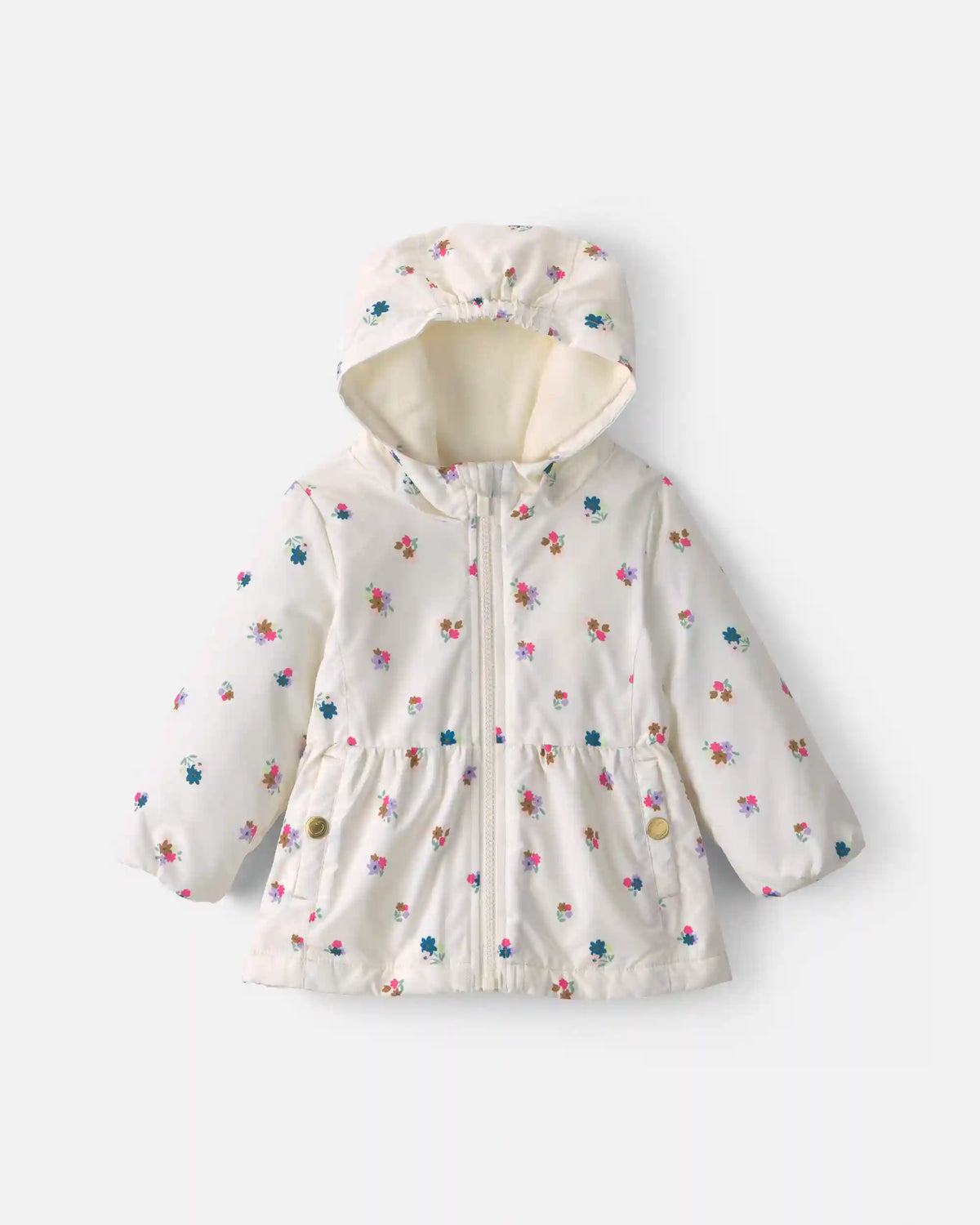 Baby Girl Floral Hooded Midweight Winter Jacket - Cream