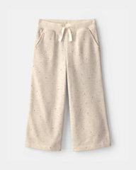 Toddler Girl Heart Fleece Drawstring Pants - Cream
