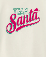 Kids 'Team Santa' Christmas Fleece Loose Fit Pajama Top - Cream