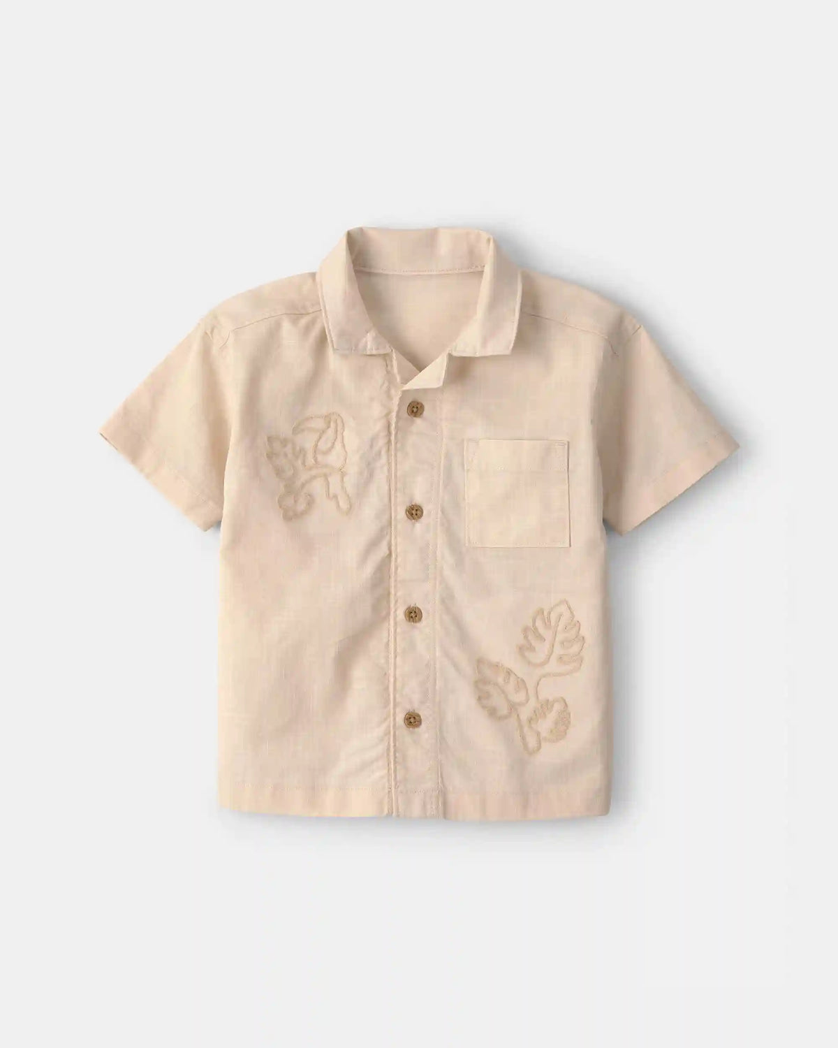 Toddler Boy Toucan Embroidered Short-Sleeve Button-Down Shirt - Khaki