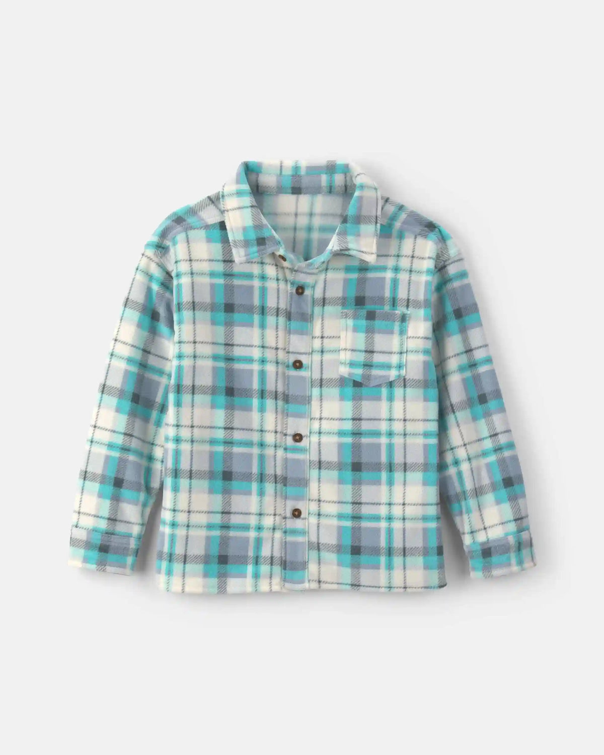 Boys Plaid Fleece Long-Sleeve Button-Down Shirt - Blue