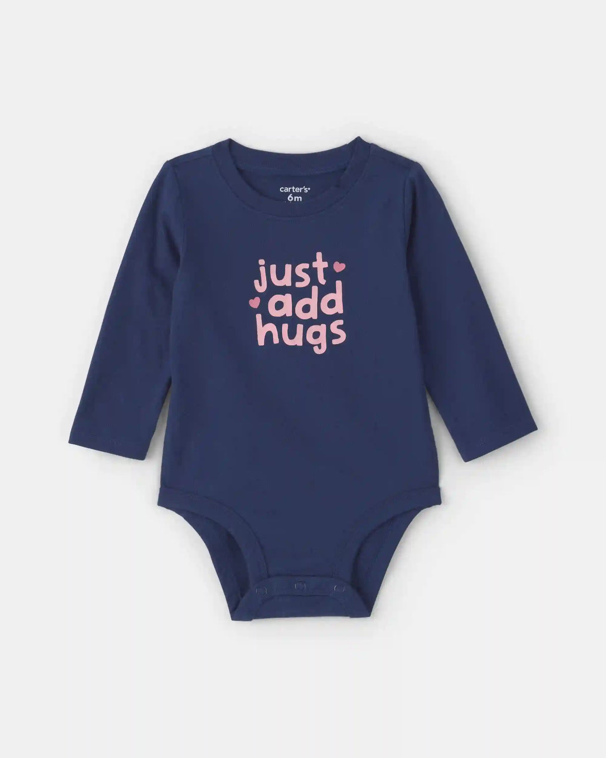 Baby Girl 'Just Add Hugs' Long-Sleeve Graphic Bodysuit - Navy Blue