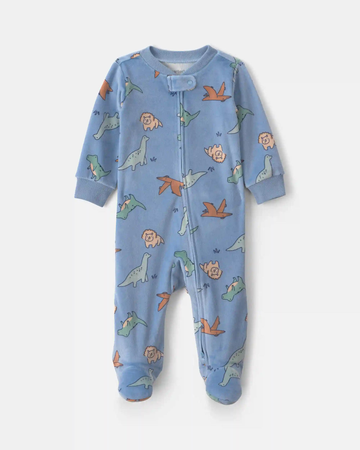 Baby Boy Dinosaur 2-Way Zip DreamPlush Sleep & Play Pajamas - Blue