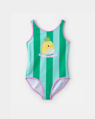Girls 'Summer Vibes' Squishmallow 1-Piece Swimsuit - Green/Blue