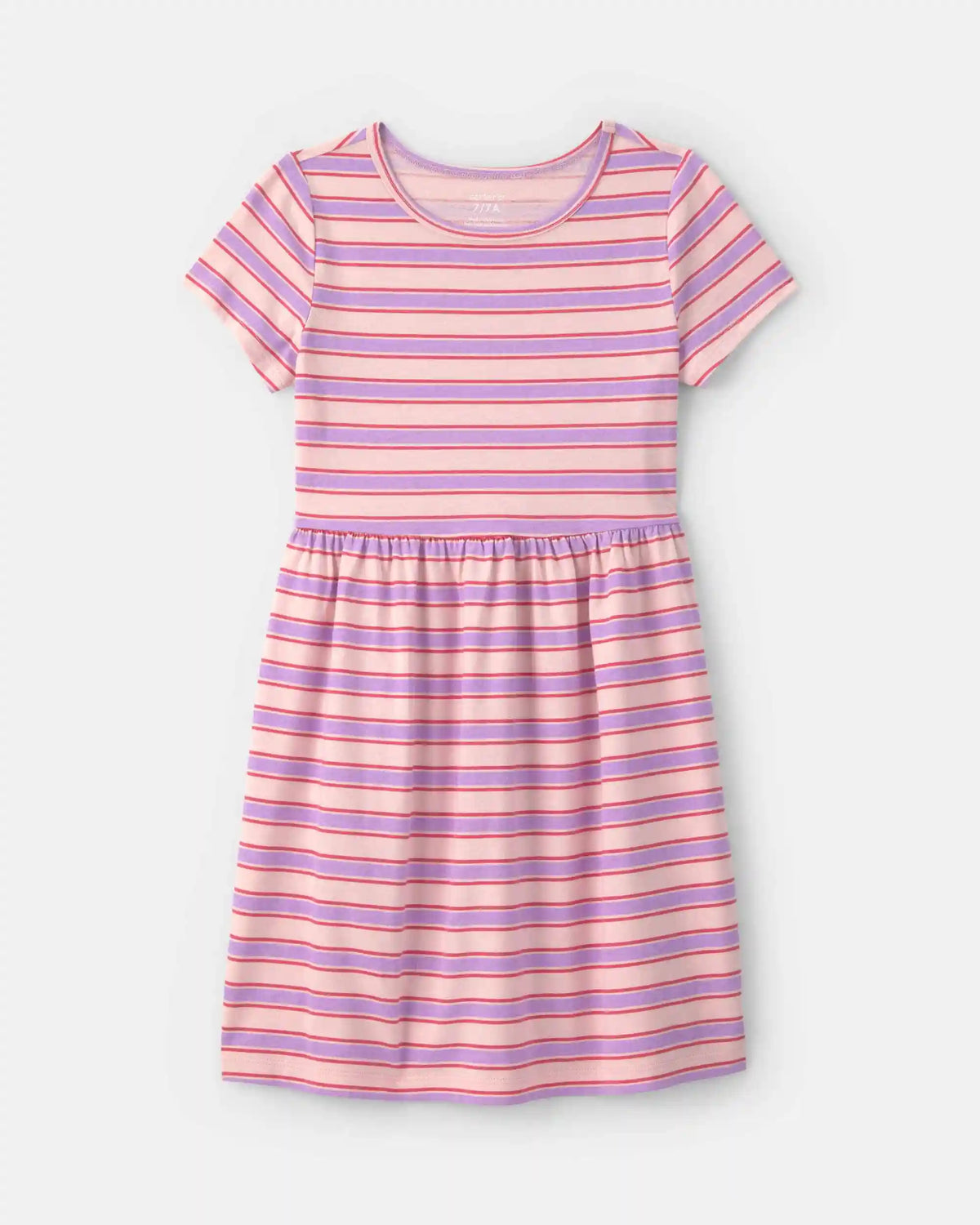 Girls Striped Short-Sleeve Dress - Pink