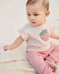 Baby Girl 3-Piece Strawberry Top & Pant Set - Pink