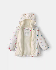 Baby Girl Floral Hooded Midweight Winter Jacket - Cream