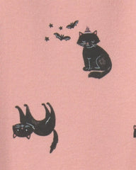 Girls Cat Halloween Pull-On Stretch Leggings - Pink
