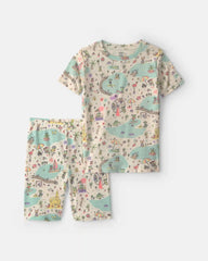 Girls 2-Piece 100% Cotton 'Beach Monster' Pajama Set