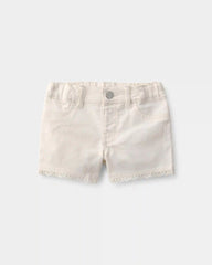 Baby Girl Eyelet Trim Twill Shorts - Cream