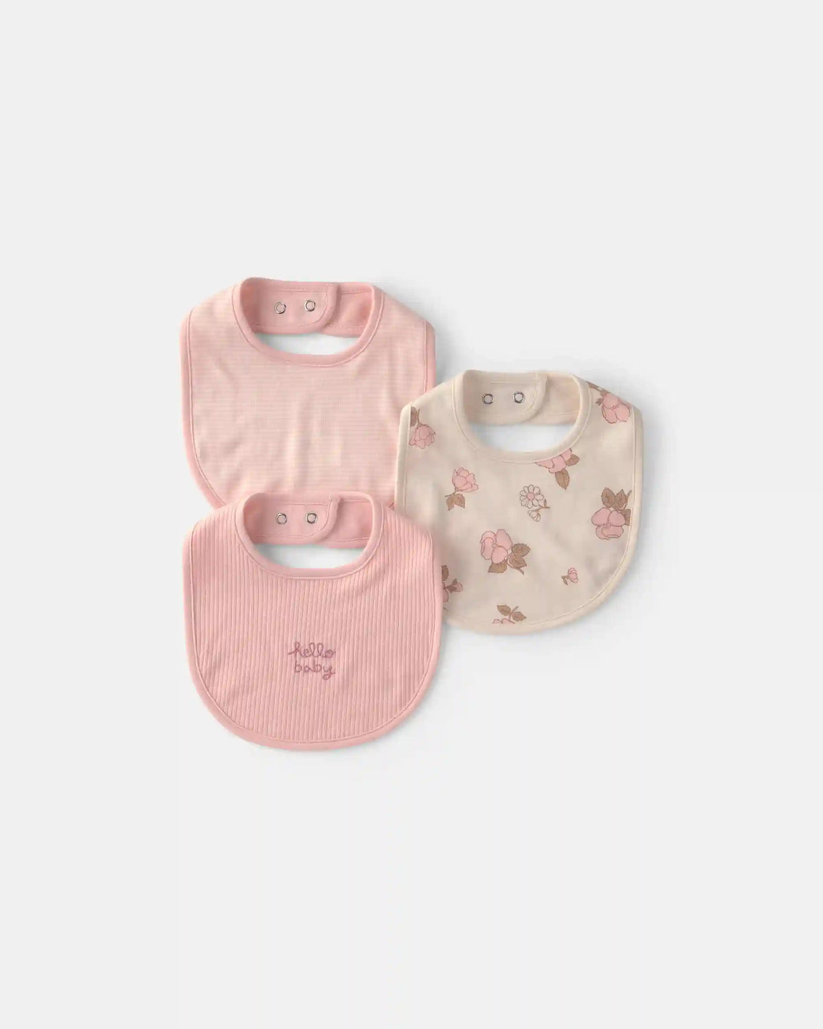 Baby Girl 3-Pack Floral Bibs - Pink/Ivory