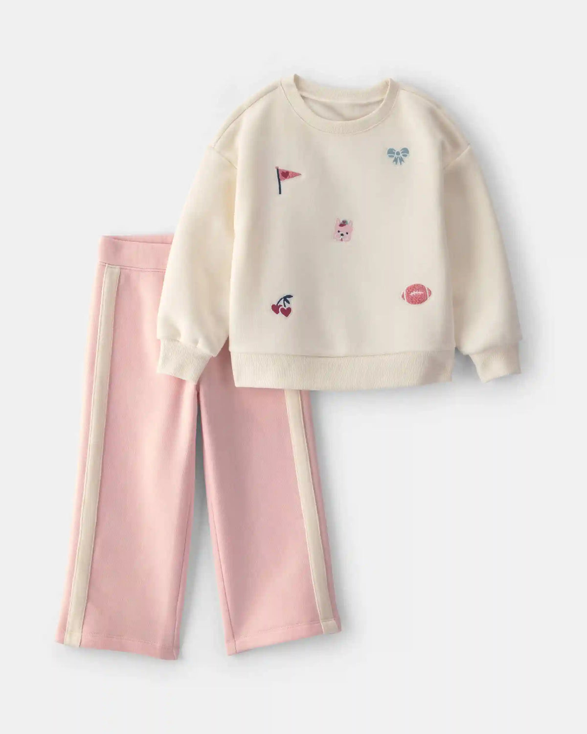 Toddler Girl 2-Piece Varsity Fleece Sweatshirt & Pant Set - Cream/Pink