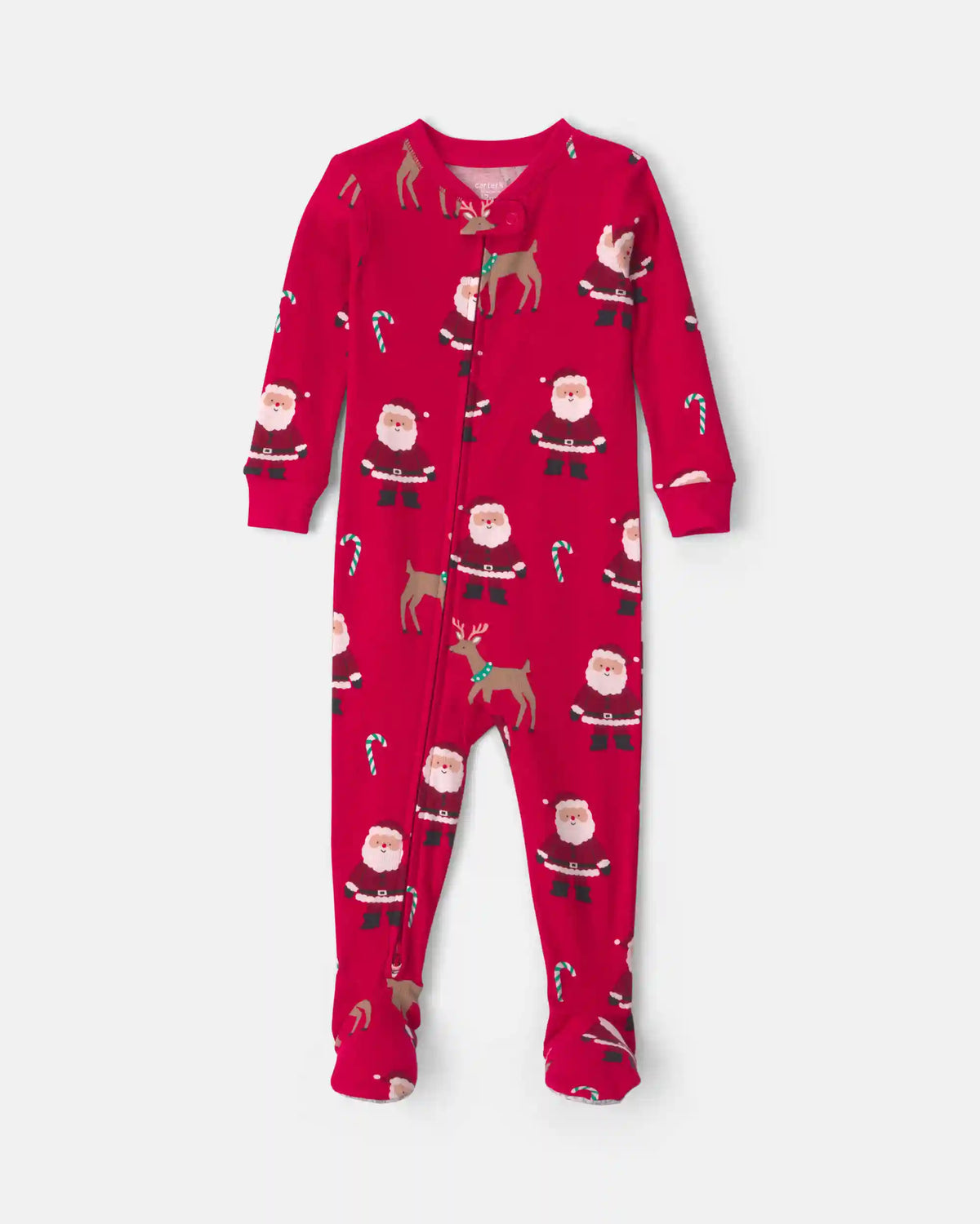 Toddler 1-Piece Beige Santa Christmas 100% Cotton Snug Fit Footed Pajama - Red