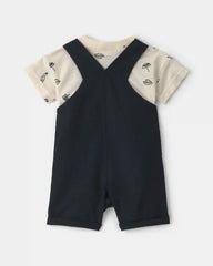 Baby Boy 2-Piece Beach Overall Set - Black/Ivory