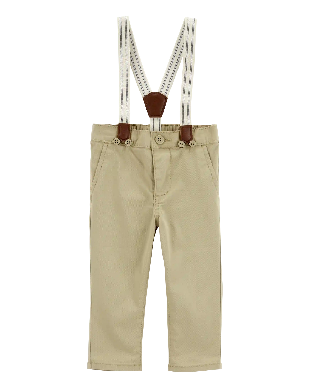Baby Boy Twill Suspender Pants - Khaki